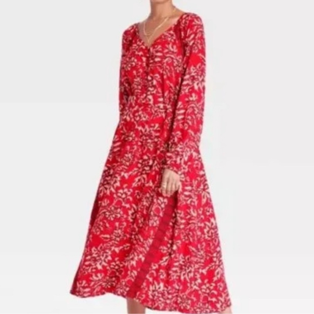 Knox Rose Red and White Floral Long Sleeve Dress